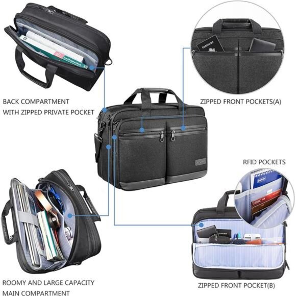 Laptop Bag Stylish Laptop Briefcase Water-Repellent Shoulder Messenger Bag - Picture 4 of 7